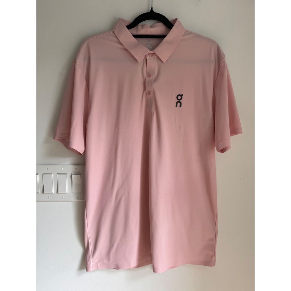 On Running Mens Polo Shirt Pink Short Sleeve Performance Logo 3XL *stain